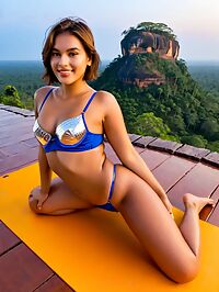 Young brunette amidst the ancient ruins of Sigiriya